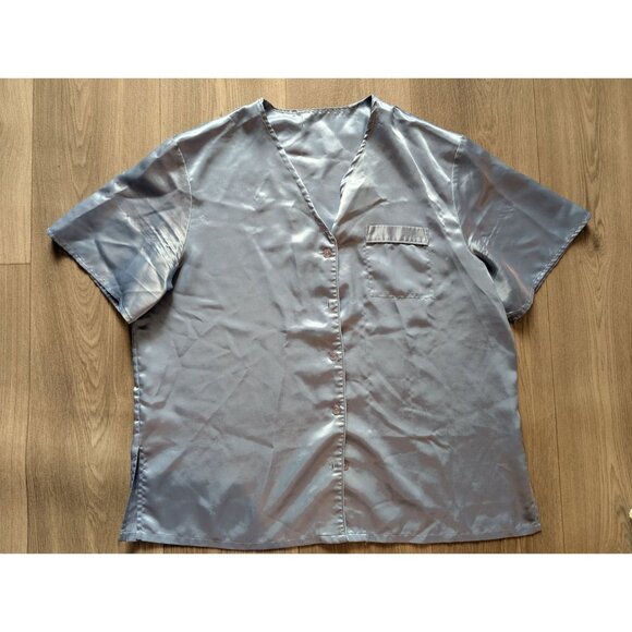 Valerie Stevens Womens Light Blue Satin Pajama Set Button-Up Top & Shorts - Picture 5 of 8